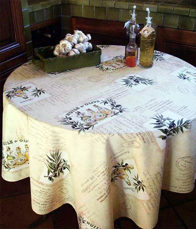 French Round Tablecloth Coated (olives Les Baux. raw)
